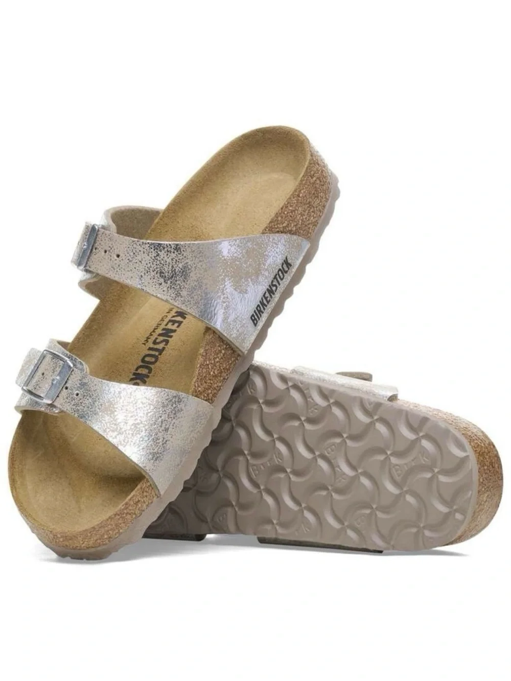 Birkenstock Sydney Washed Metallic Silver Synthetics 39 / US 8